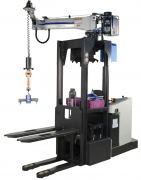 Quersitz-Hochhubwagen mit Manipulator Kleinladungsträger (KLT)